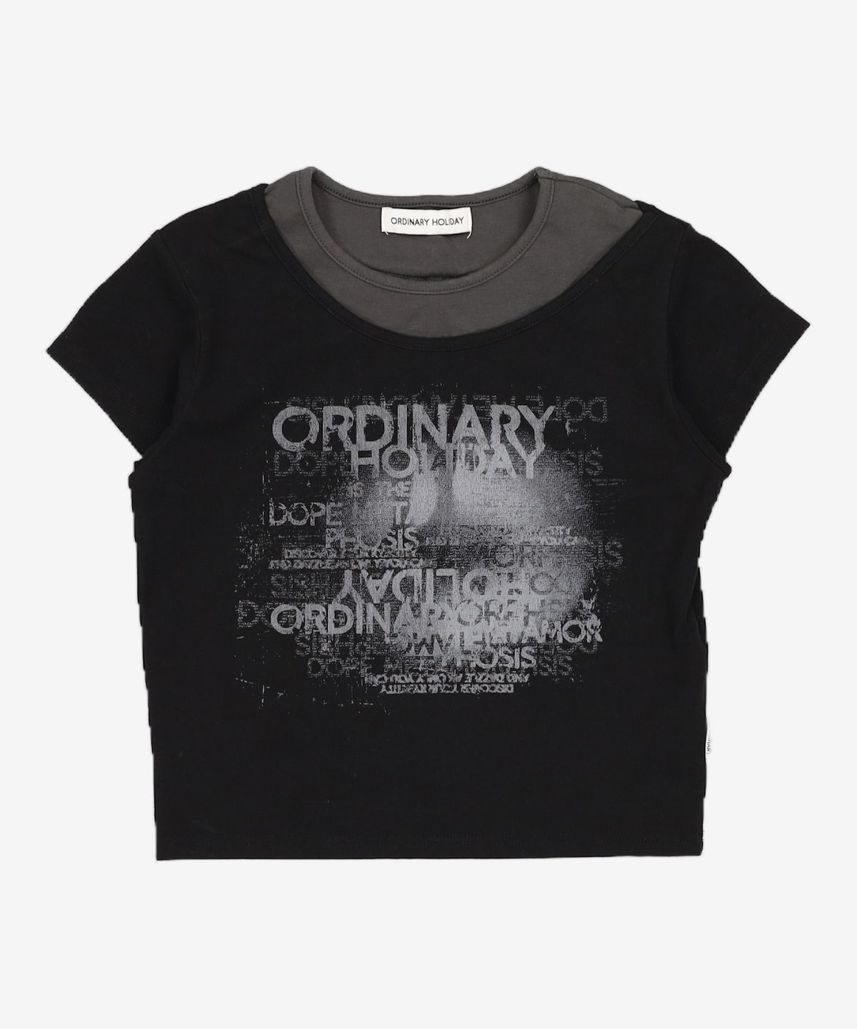 오디너리 홀리데이(ORDINARY HOLIDAY) LAYERED GRAPHIC T-SHIRT [BLACK] FREE