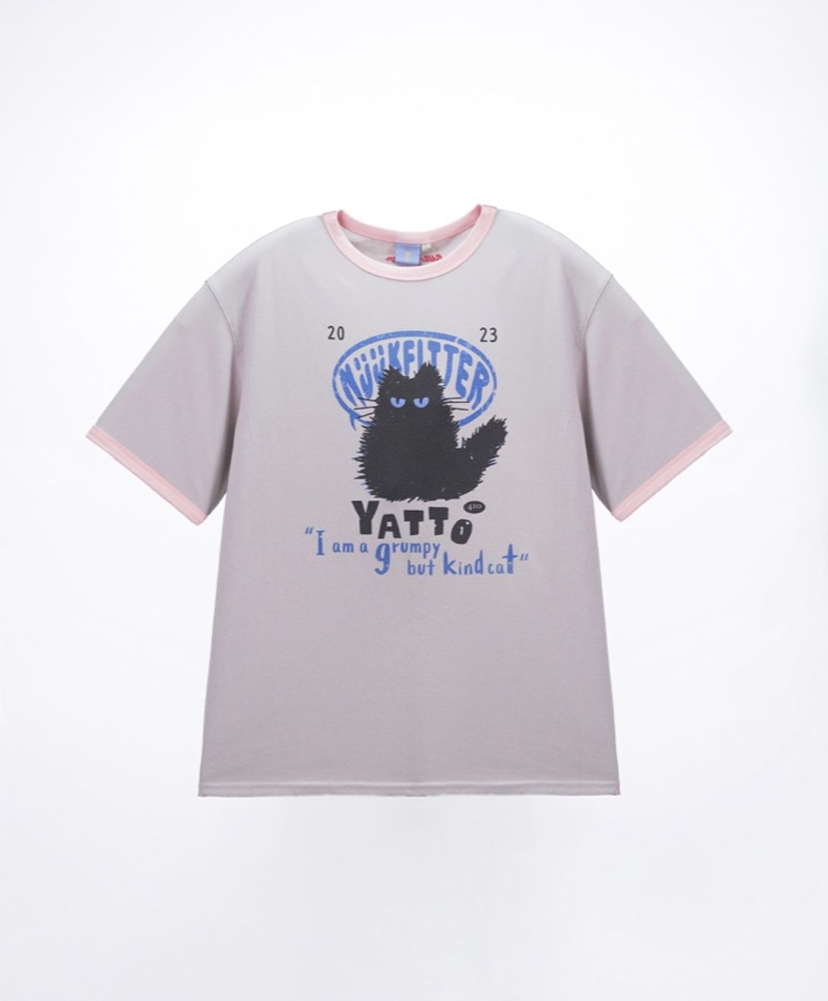 누크피터(NUUKFITTER) YATTO RINGER T-SHIRT [GRAY] 야토 고양이 그래픽 링거 티셔츠 그레이