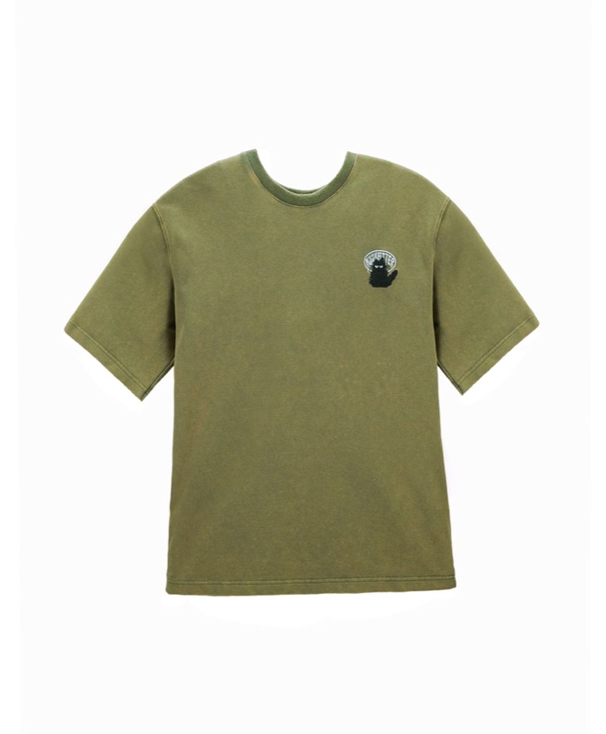 누크피터(NUUKFITTER) SALT WASHED EMBROIDERY T-SHIRT [KHAKI] 솔트워싱 자수 오버사이즈 티셔츠 카키