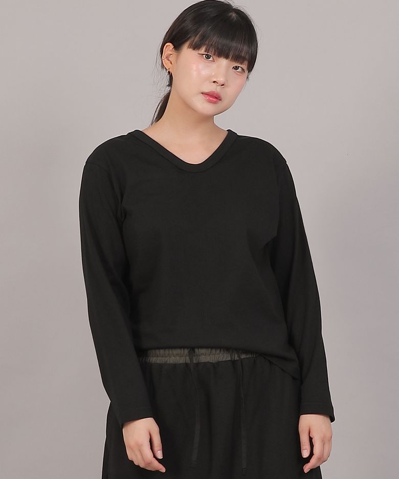 미니멀 16s 코튼 V넥 긴팔티셔츠 MMV-8A15 블랙