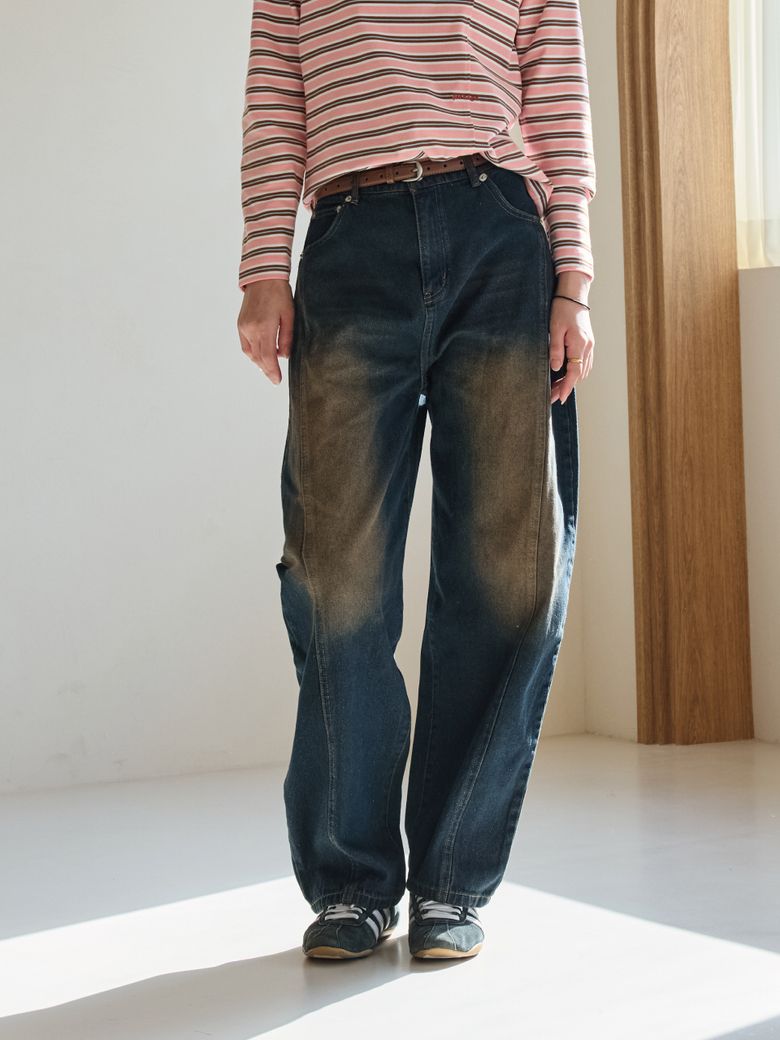 벌룬 테이퍼드 다크그린 빈티지데님