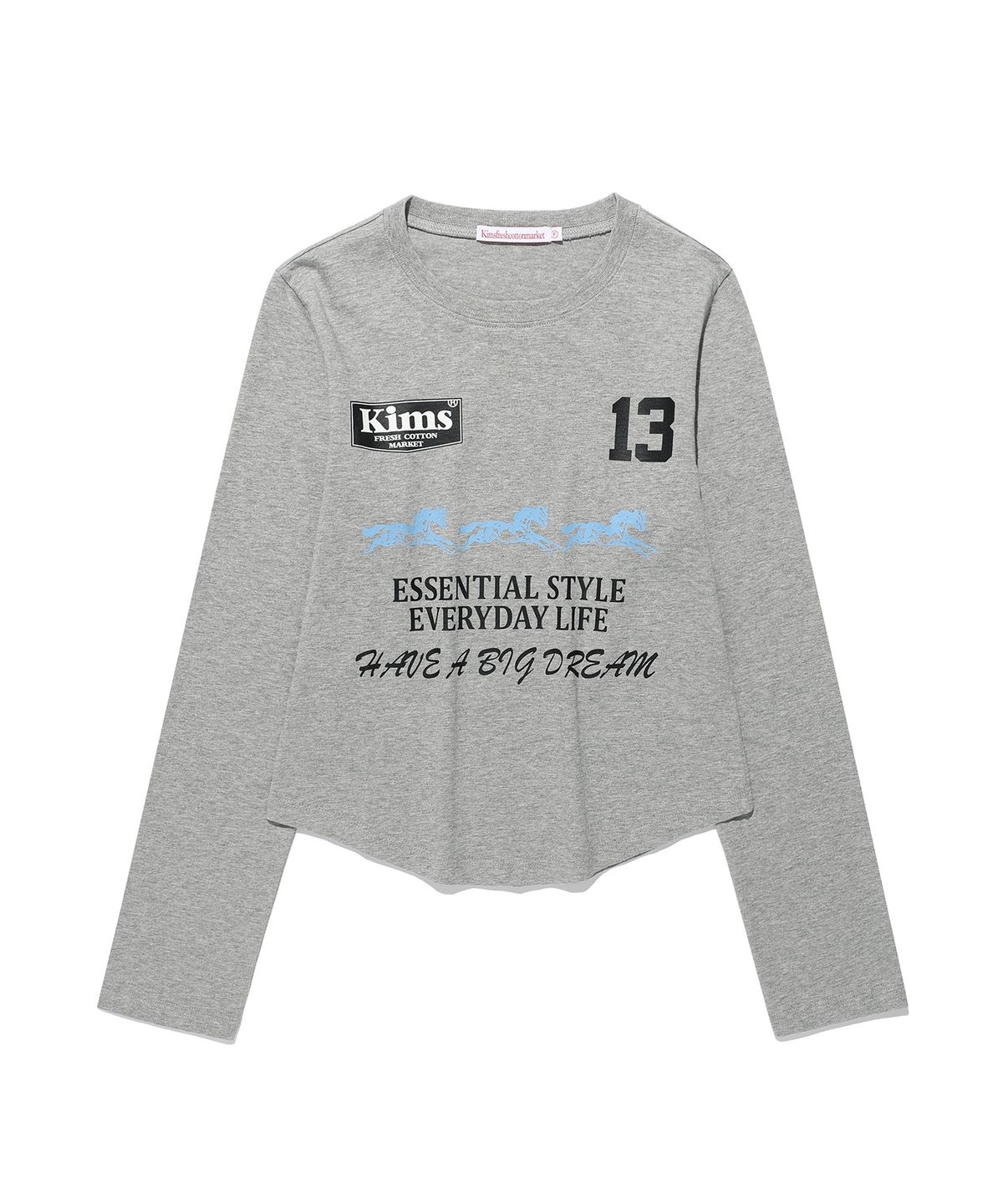 킴스 프레시 코튼 마켓(KIMS FRESH COTTON MARKET) (Unisex) Three Horse Logo LS Tee Grey