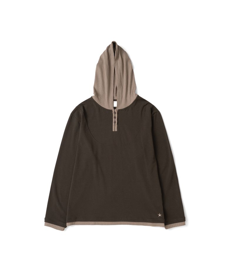 TCM button placket hoodie (brown)