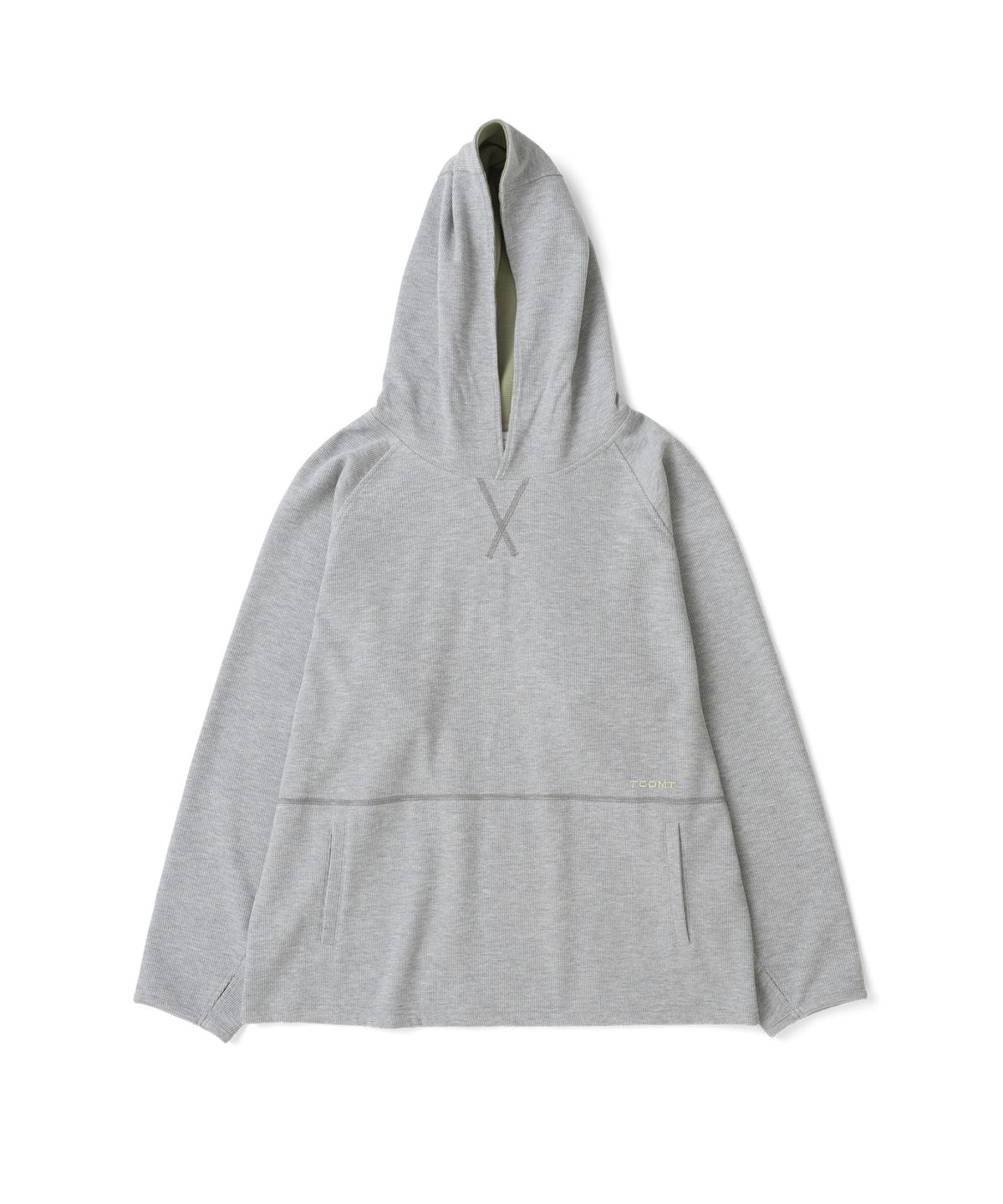 더콜디스트모먼트(THE COLDEST MOMENT) TCM stitch cross hooded long sleeve (melange grey)