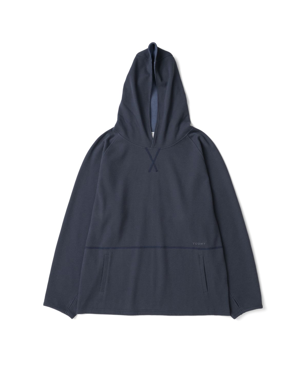 더콜디스트모먼트(THE COLDEST MOMENT) TCM stitch cross hooded long sleeve (navy)