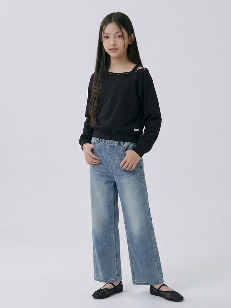 틴즈 여아 스판 사이드 턱 와이드 데님팬츠_294(14580-155-603-10)
