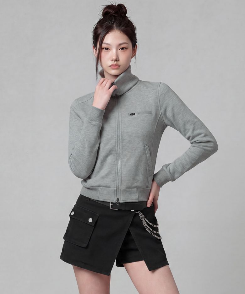 롤업 하이 넥 집업 [그레이]