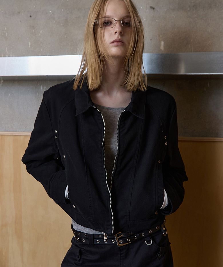 Crop Zip-Up Shacket Black