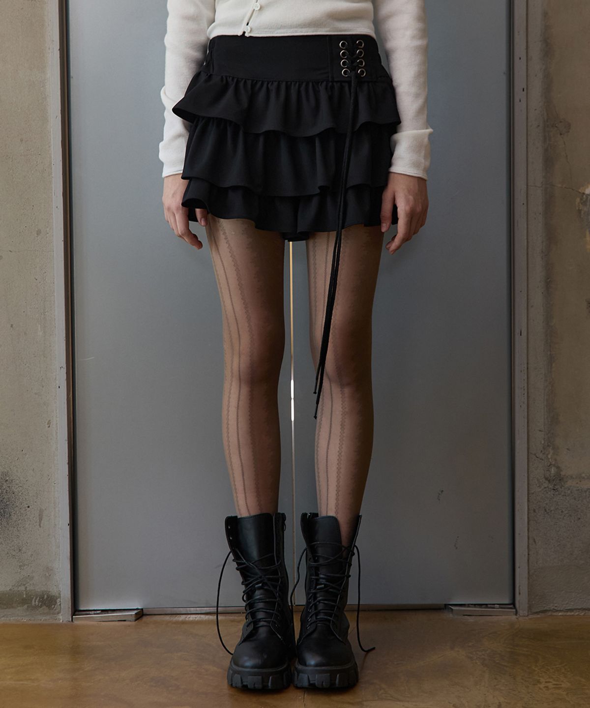 렌세(RENSE) Corset Tiered Skirt Pants Black