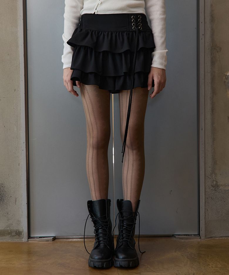 Corset Tiered Skirt Pants Black