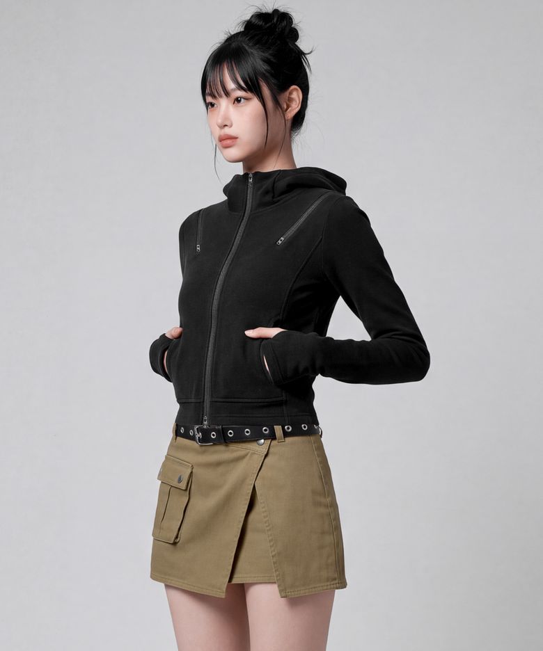 인시젼 하이 넥 후드 집업 [블랙]