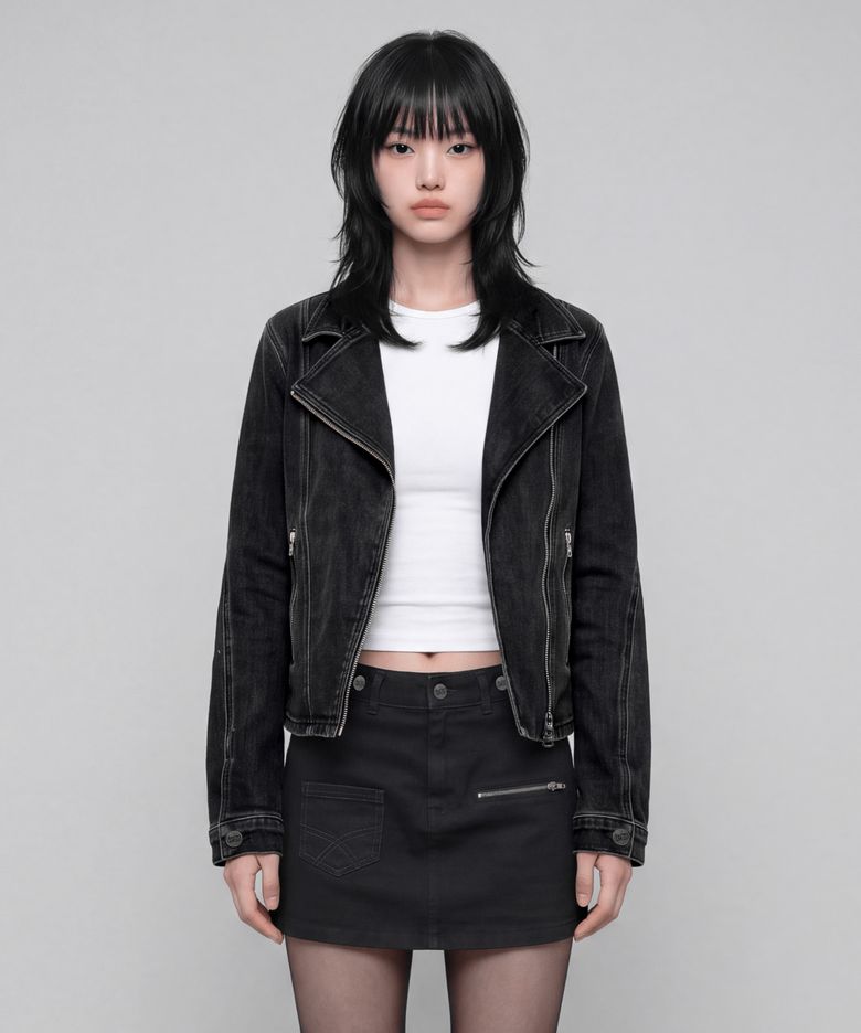 워시드 데님 라이더 자켓 [블랙]