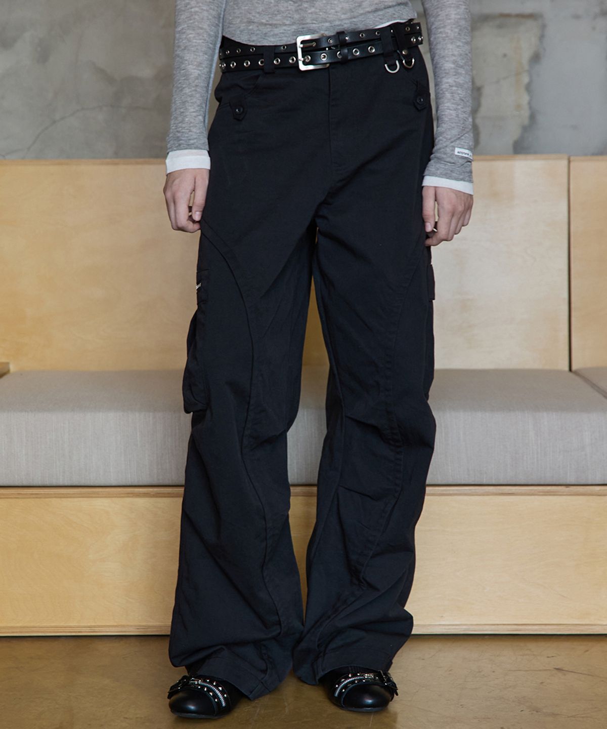 렌세(RENSE) Washed Cargo Pants Black