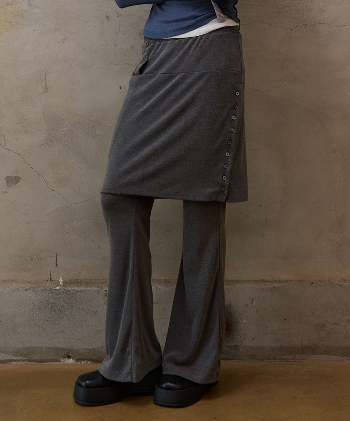 렌세(RENSE) Button Midi Skirt Pants Charcoal