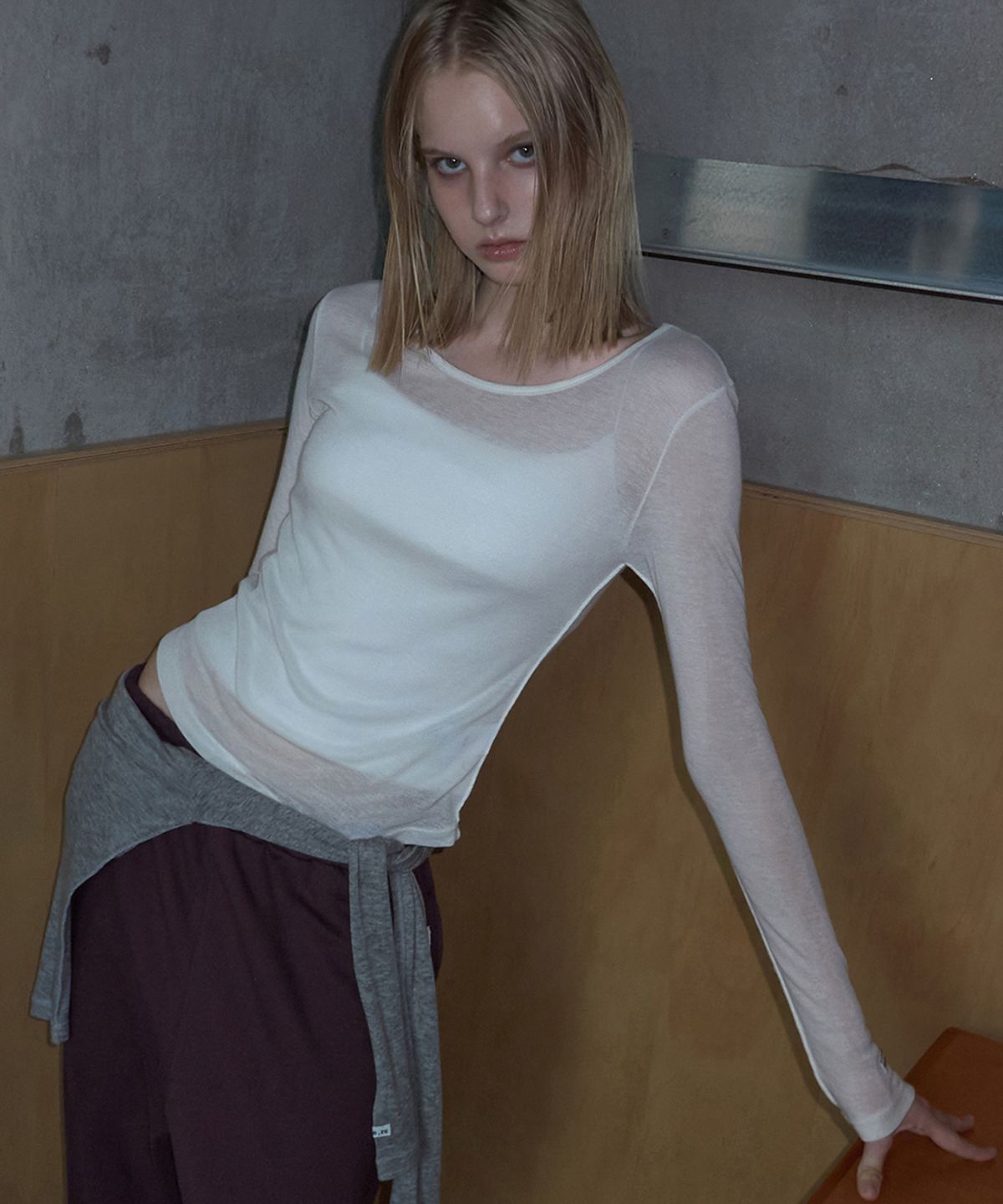 렌세(RENSE) Sheer Layered Long Sleeve Tee Ivory