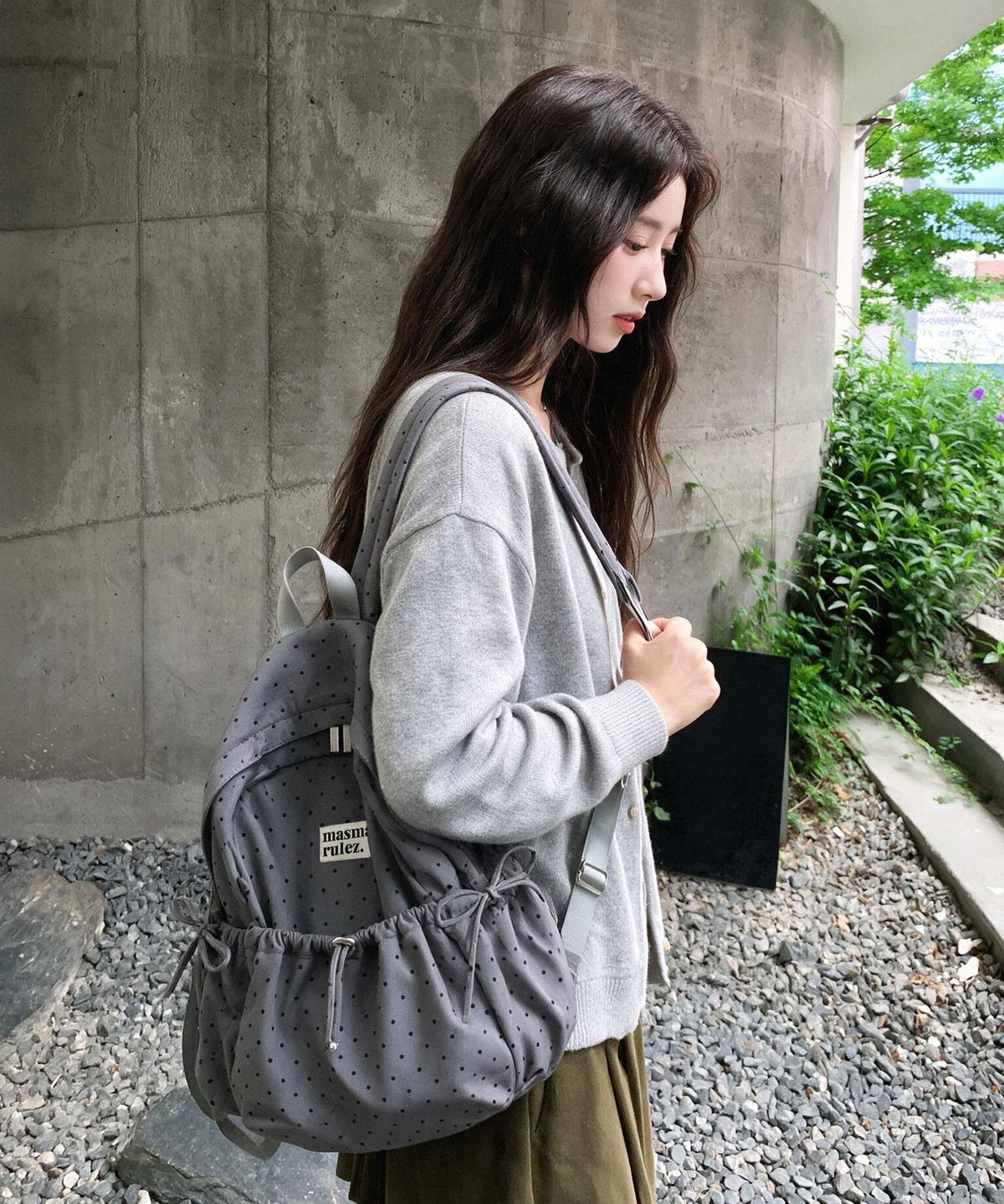 마스마룰즈(MASMARULEZ) mini ver. Ribbon pocket backpack_Dot Charcoal