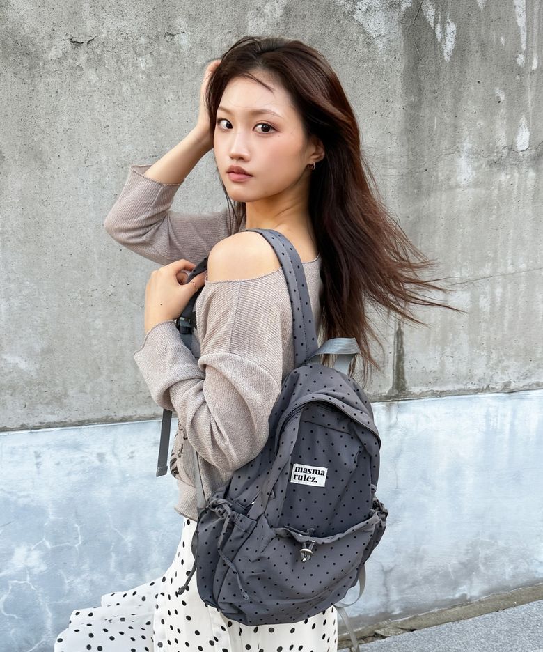 mini ver. Ribbon pocket backpack_Dot Charcoal