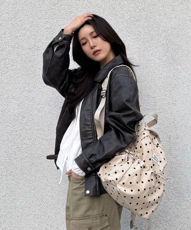 mini ver. Ribbon pocket backpack_Dot Beige