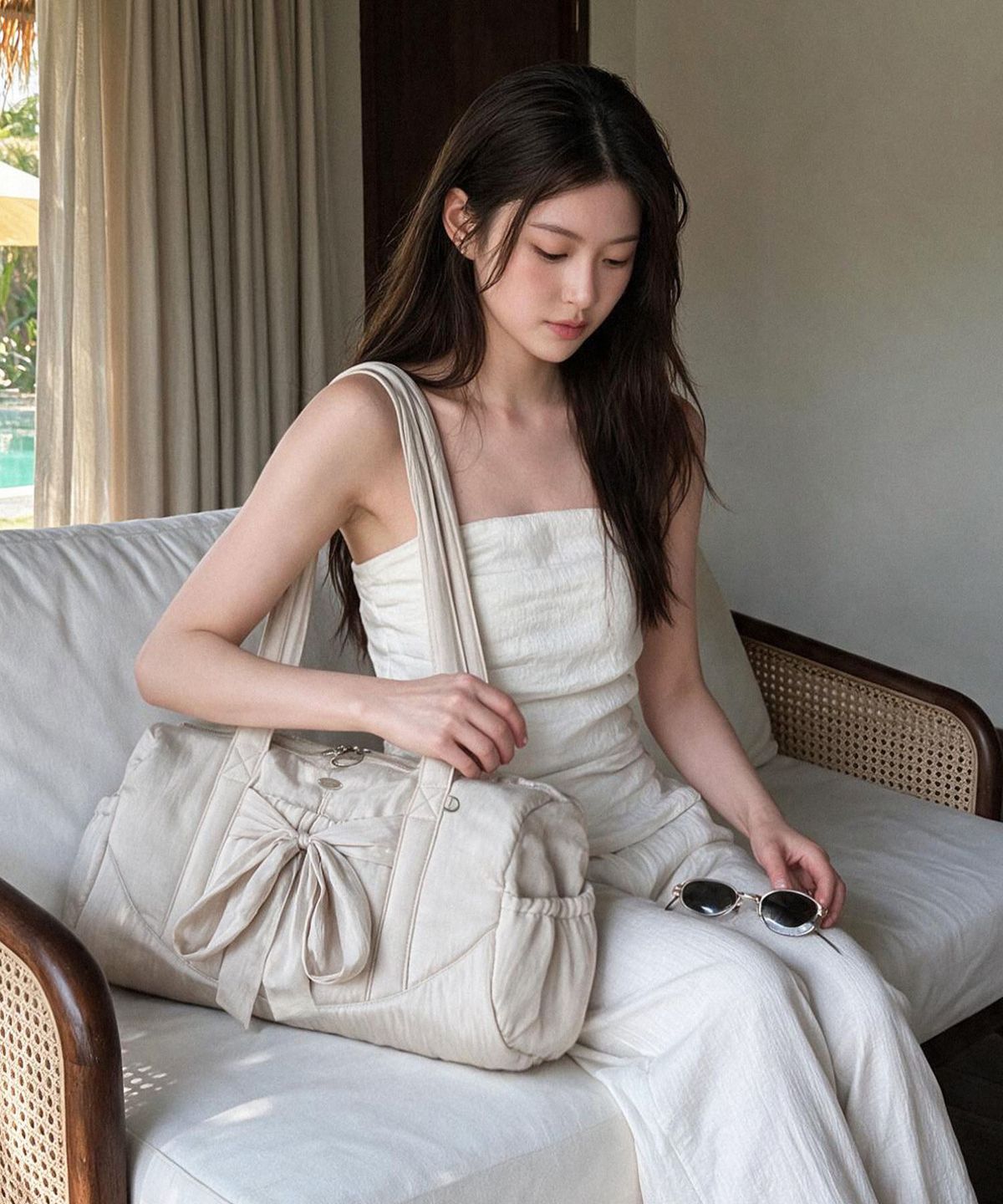 마스마룰즈(MASMARULEZ) Breeze ribbon duffel bag_Pearl Beige
