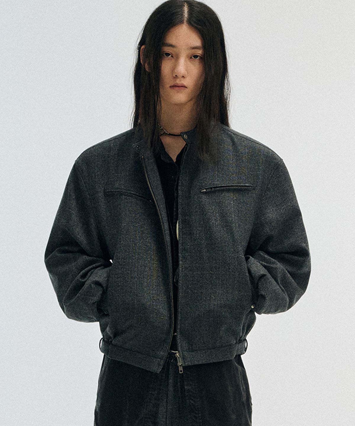 엘무드(LMOOD) 베르노 울 체크 레이서 자켓 차콜