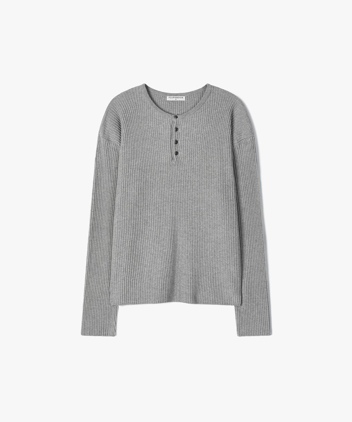 플로즈룸(FLAWSROOM) Textured Ribbed Cotton Henleyneck GREY