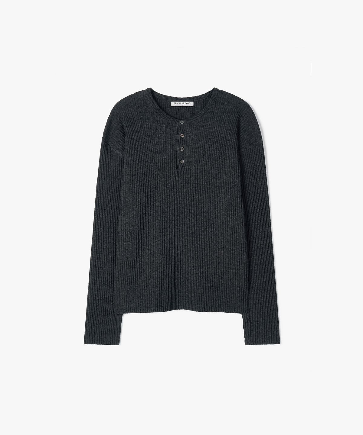 플로즈룸(FLAWSROOM) Textured Ribbed Cotton Henleyneck CHARCOAL