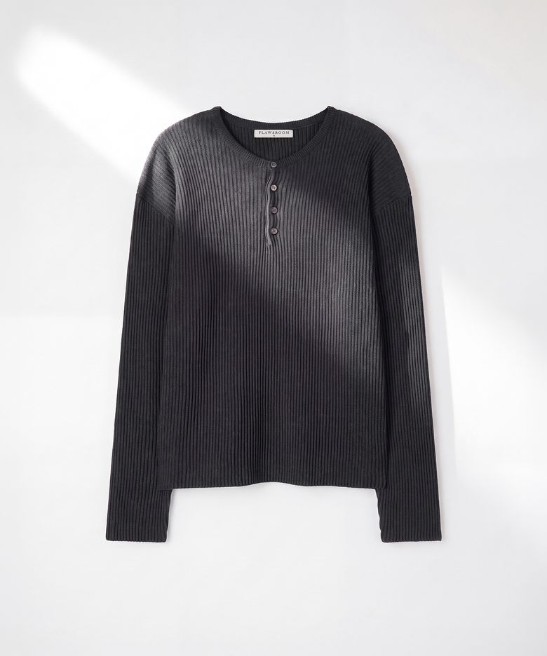 Textured Ribbed Cotton Henleyneck CHARCOAL