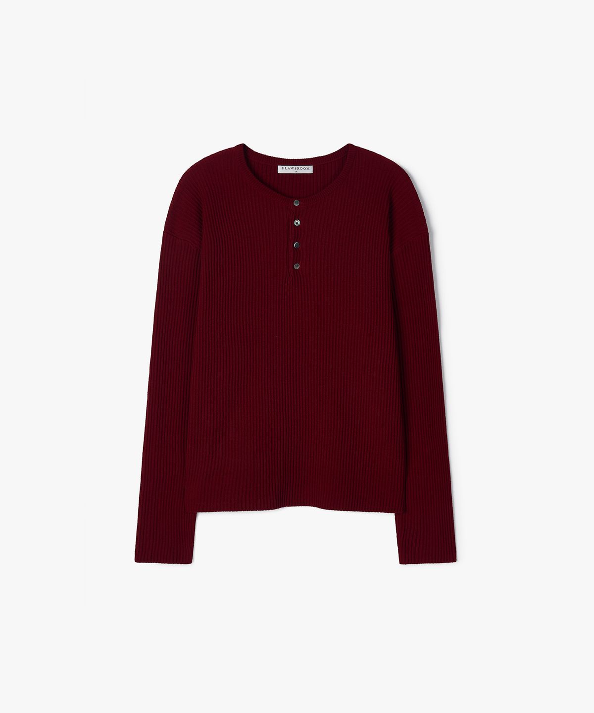 플로즈룸(FLAWSROOM) Textured Ribbed Cotton Henleyneck BURGUNDY