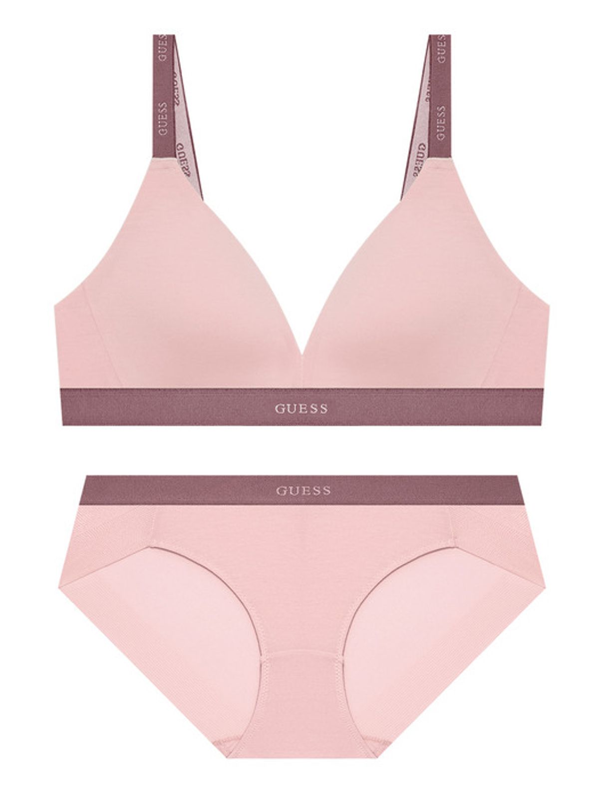 게스언더웨어(GUESS UNDERWEAR) 투톤 일체형 몰드 브라렛 팬티 세트 - 인디핑크