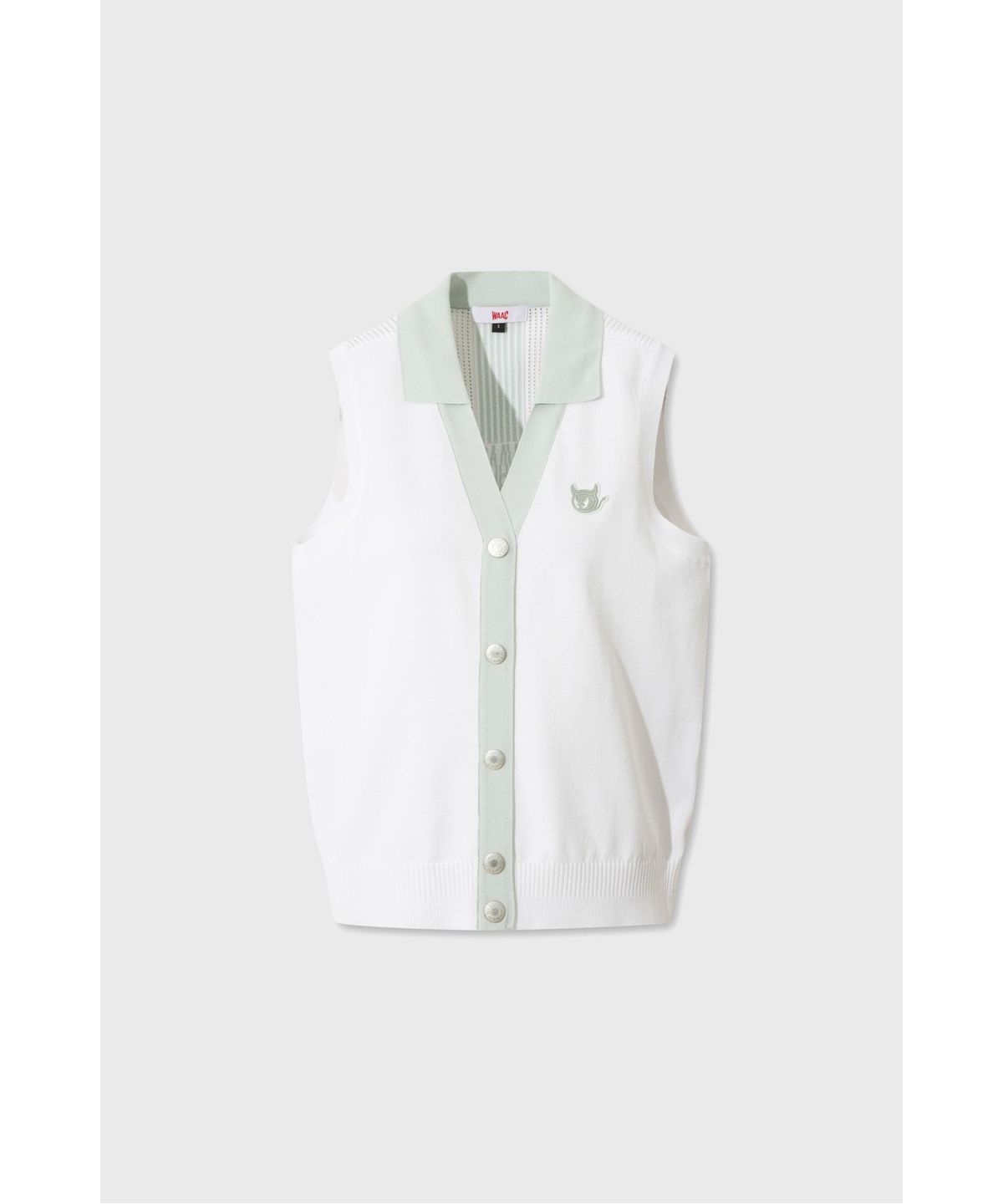 왁(WAAC) Mesh Knit V-neck Cardigan Vest WWWAM26400WHX