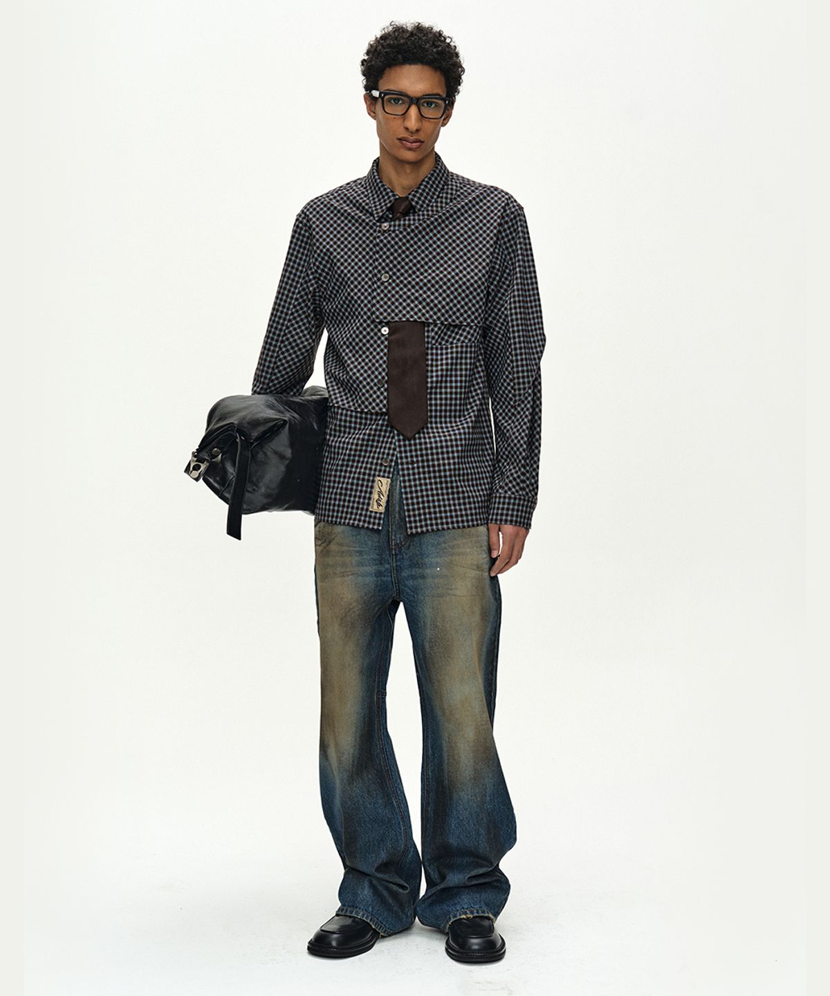 앤더슨벨(ADSB ANDERSSON BELL) MAEY CHECK LAYERED SHIRT (BROWN/BLUE)
