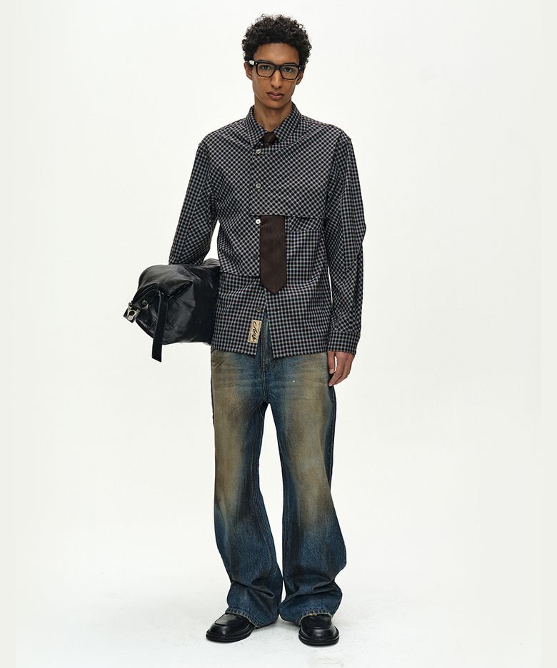 MAEY CHECK LAYERED SHIRT (BROWN/BLUE)