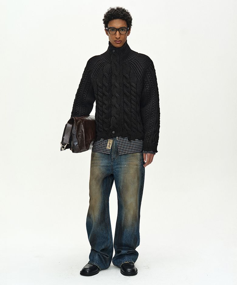 UNISEX COATED BLUE WIDE-LEG JEANS (BLUE)