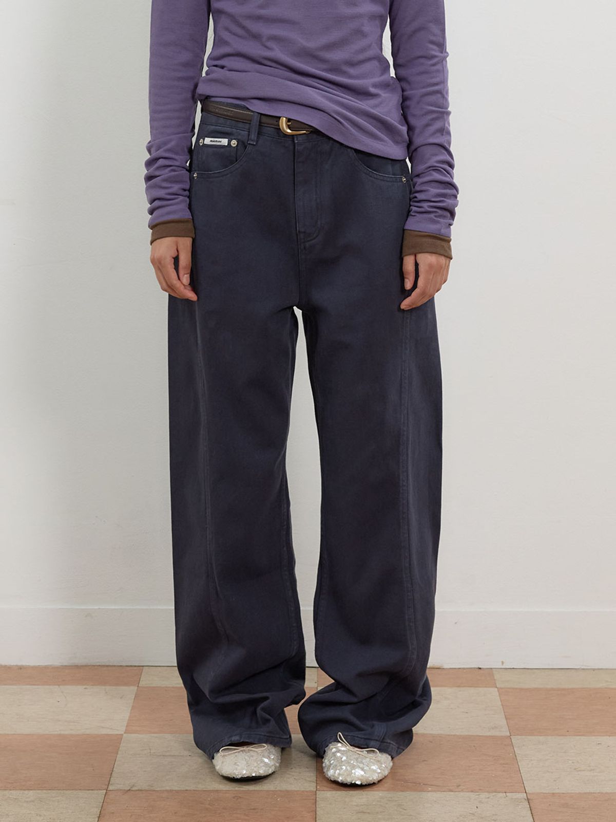 뮈뮈에르(MUEMUER) Side Panel semi wide Straight-Fit Denim Pants MU2678DN802M_DARK NAVY