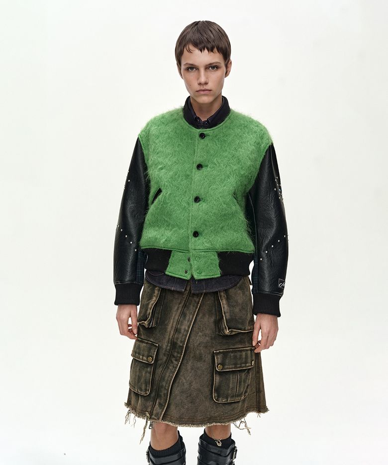 LAWN HAIRY WOOL VARSITY JACKET (LICHEN GREEN)