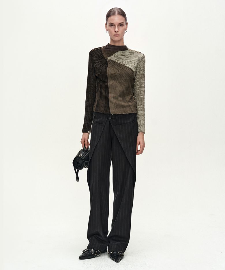 STRIPE WRAP PANTS (BLACK)