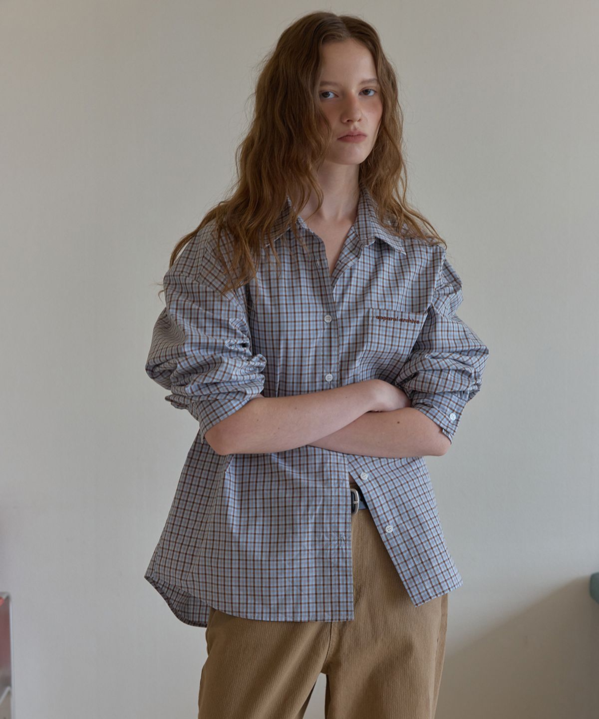 어패럴아카이브(APPAREL ARCHIVE) Lown check shirt - Skyblue