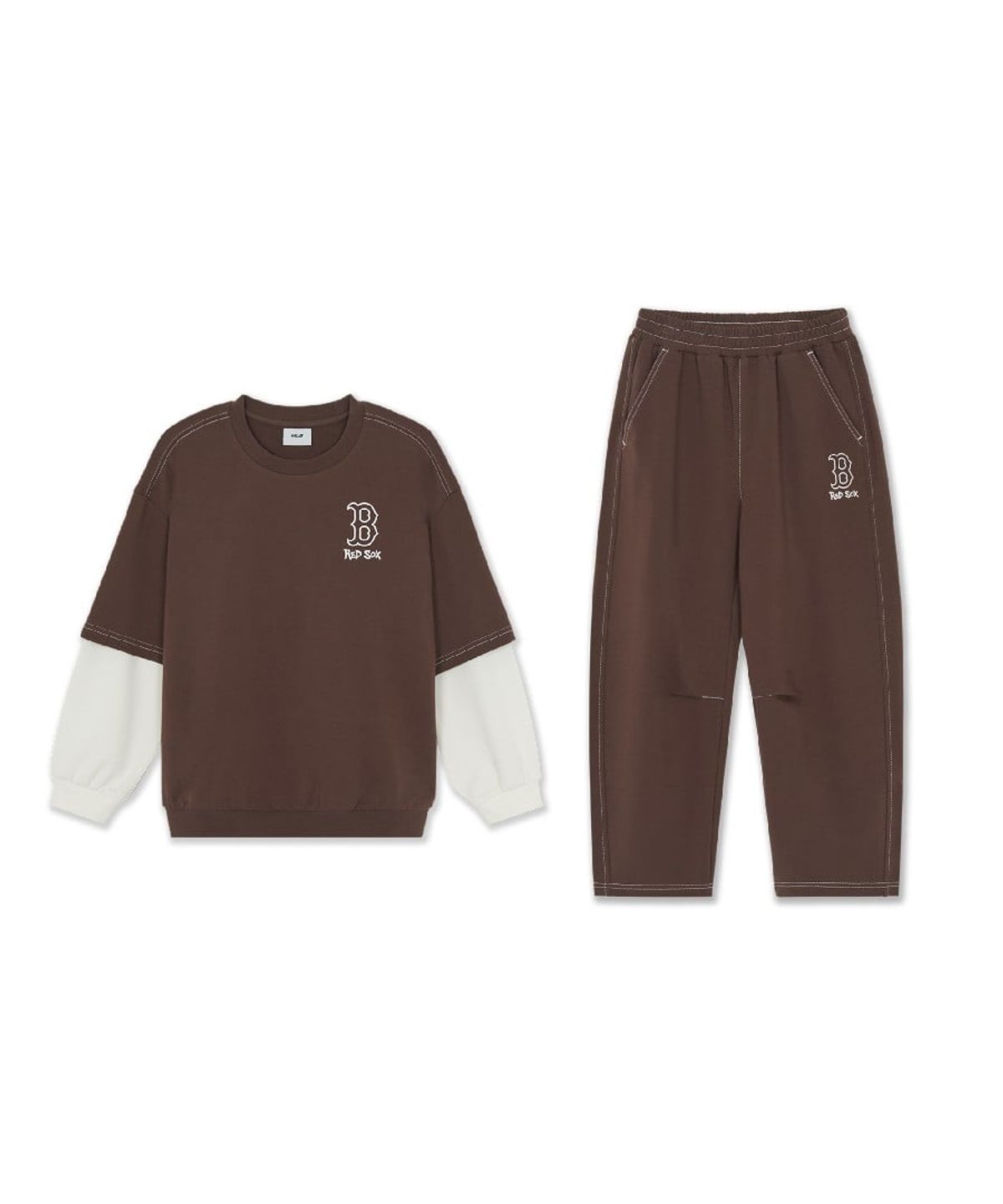 엠엘비 키즈(MLB KIDS) 스트릿 그래픽 레이어드 맨투맨 세트 BOS (Brown)