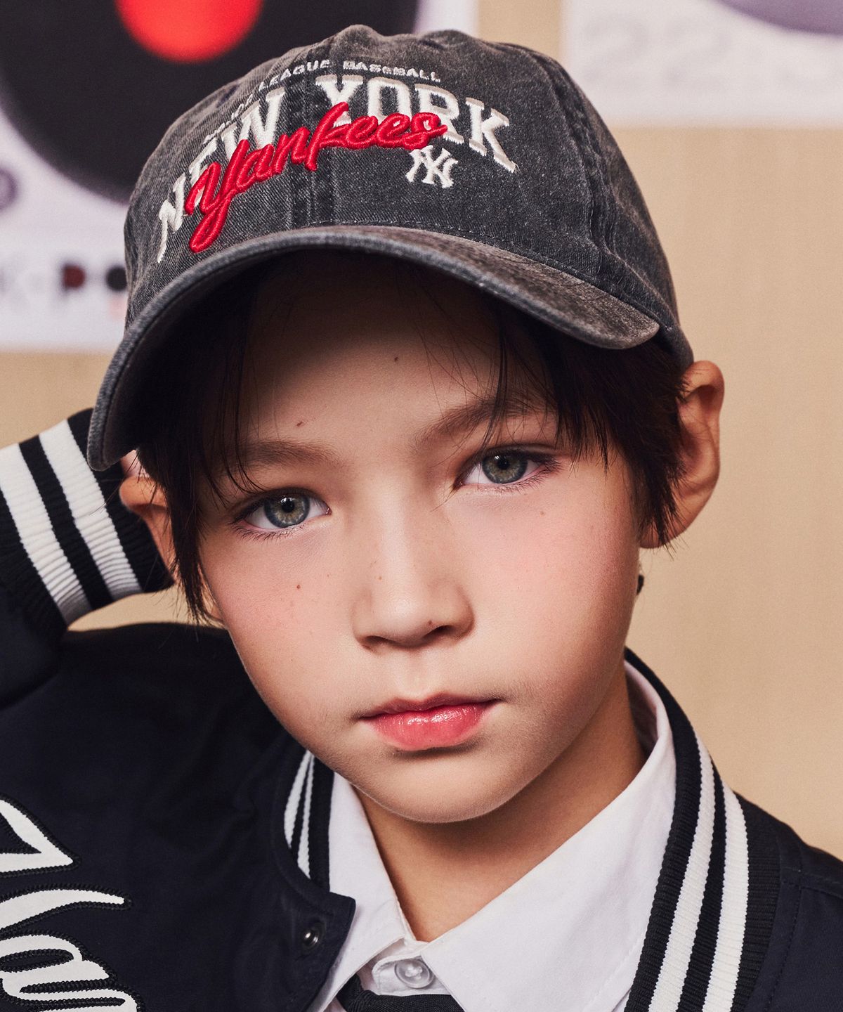 엠엘비 키즈(MLB KIDS) 컬시브 로고 워싱 볼캡 NY (Black)