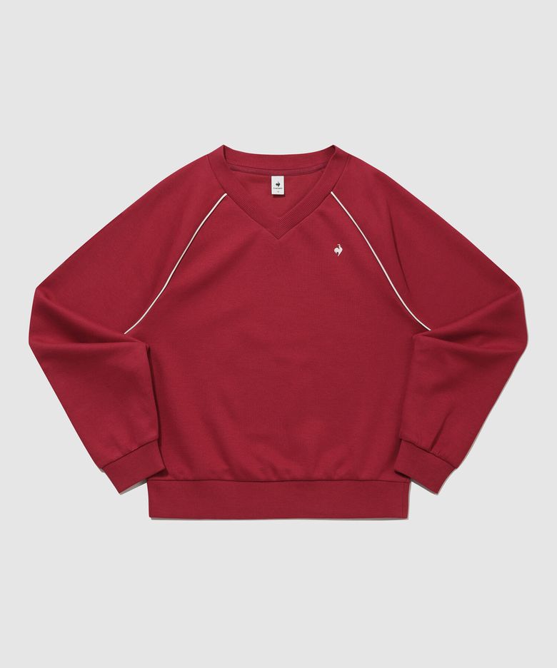 여성 백메쉬 쭈리 브이넥 크롭 맨투맨 - 레드 QR322LFS92