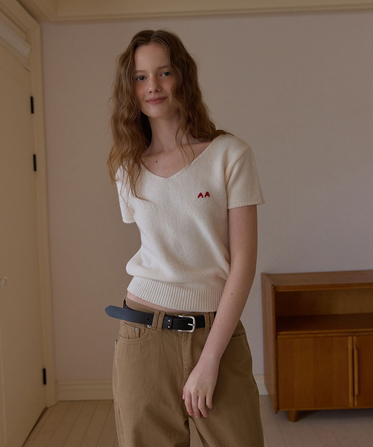 어패럴아카이브(APPAREL ARCHIVE) Rony half v knit - Ivory