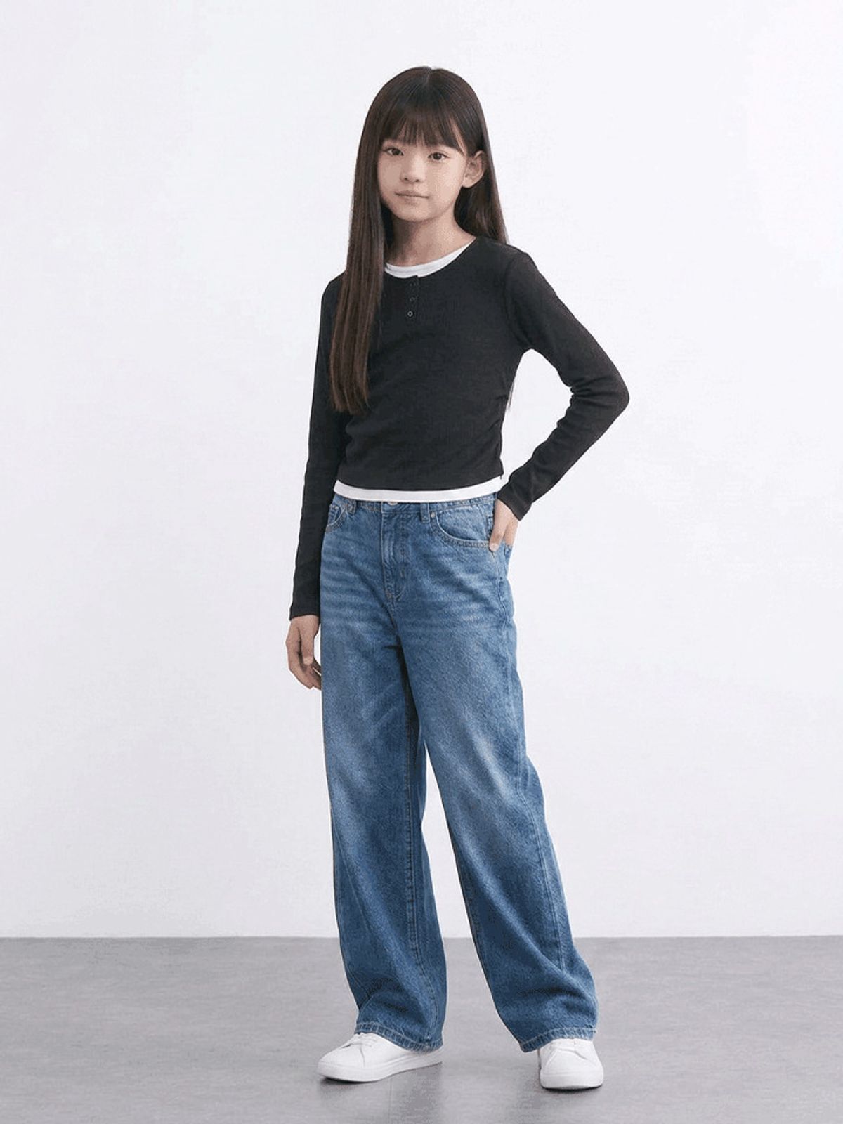 행텐 틴즈(HANGTEN TEENS) 틴즈 여아 스판 세미와이드 데님팬츠_294(14580-155-601-10)