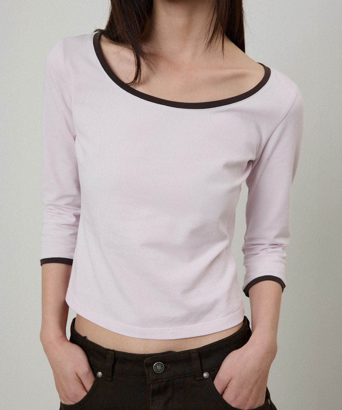 엘무드 우먼(LMOOD WOMEN) DOLLY Three Quarter Ringer T-Shirt Pale Pink