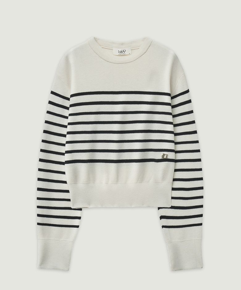 MARINE Wool Cotton Stripe Pullover Knit Off White