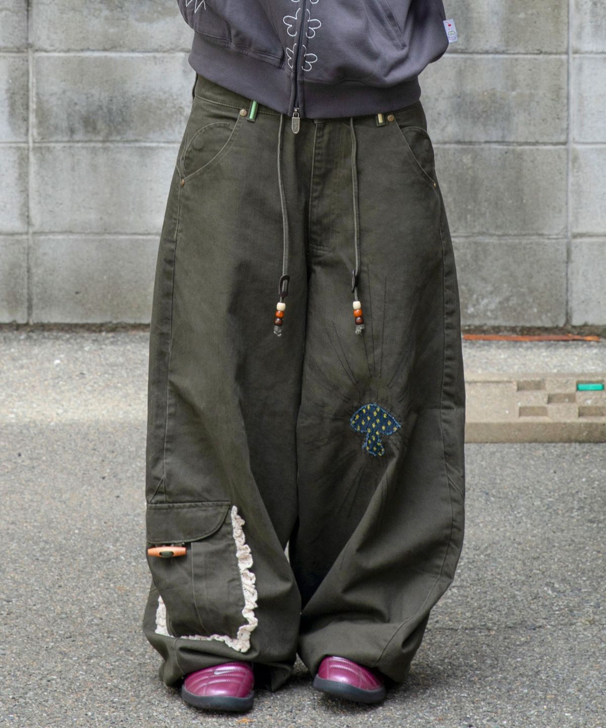 루나키후(RuNaKi'Hu') WXP104 츠기타비 레이스 벌룬 팬츠 (KHAKI)