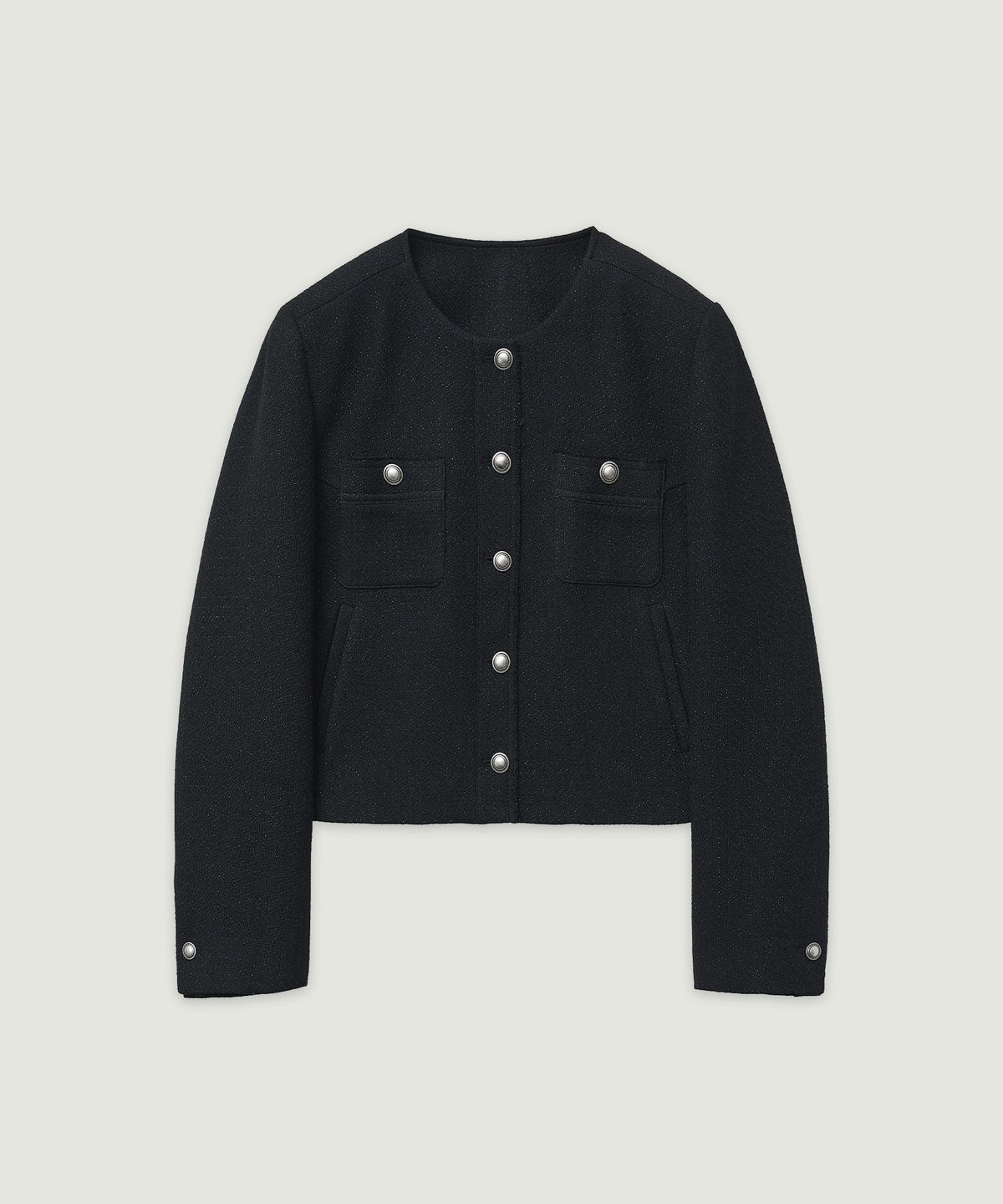 엘무드 우먼(LMOOD WOMEN) TWEEDY Collarless Button Detail Jacke D NAVY