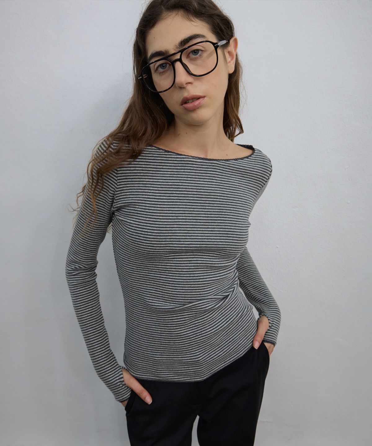 엘무드 우먼(LMOOD WOMEN) MANON Stripe T-Shirt Grey