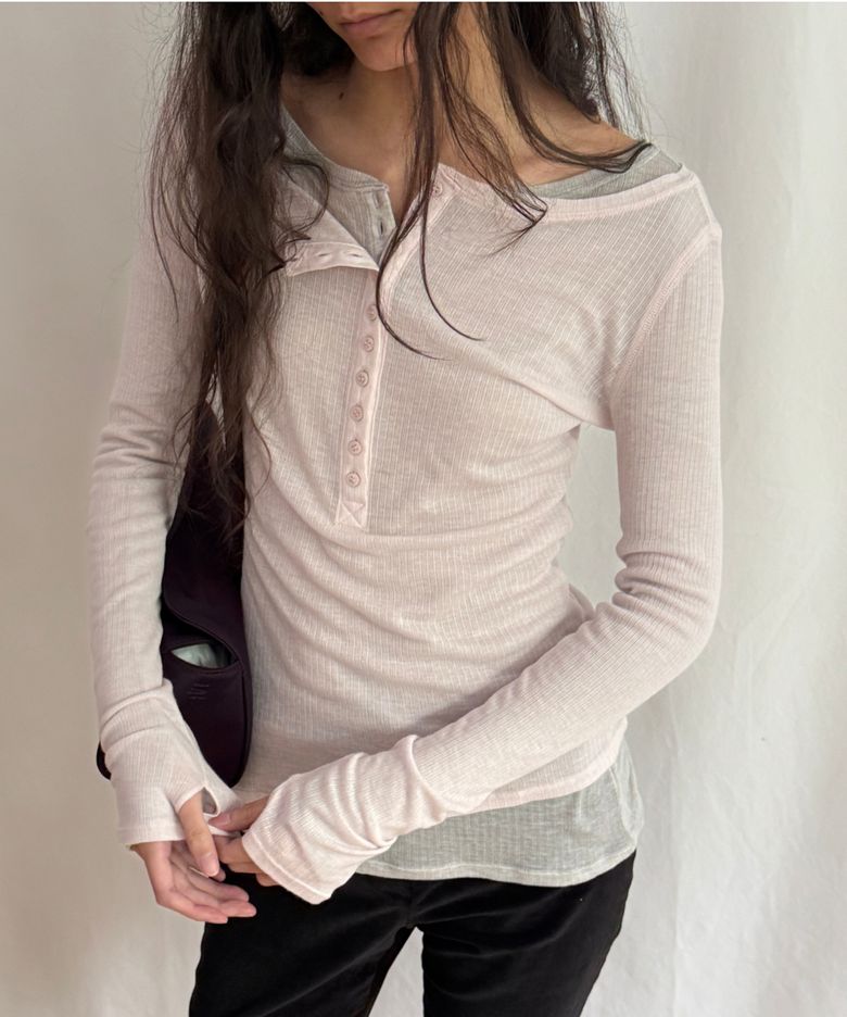 JANE Ribbed Sheer T-Shirts Pale Pink