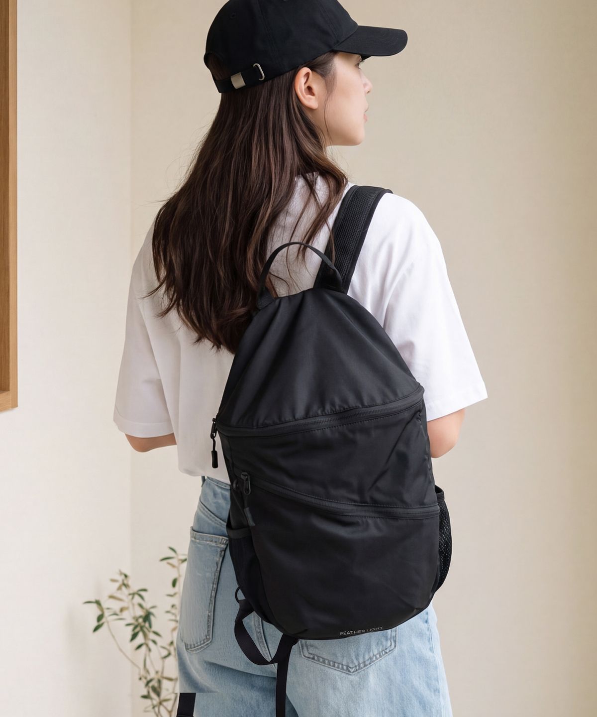 비아모노(VIAMONOH) [SET] 패더라이트 립스탑 경량 패커블 백팩 15L+이너백 (블랙)