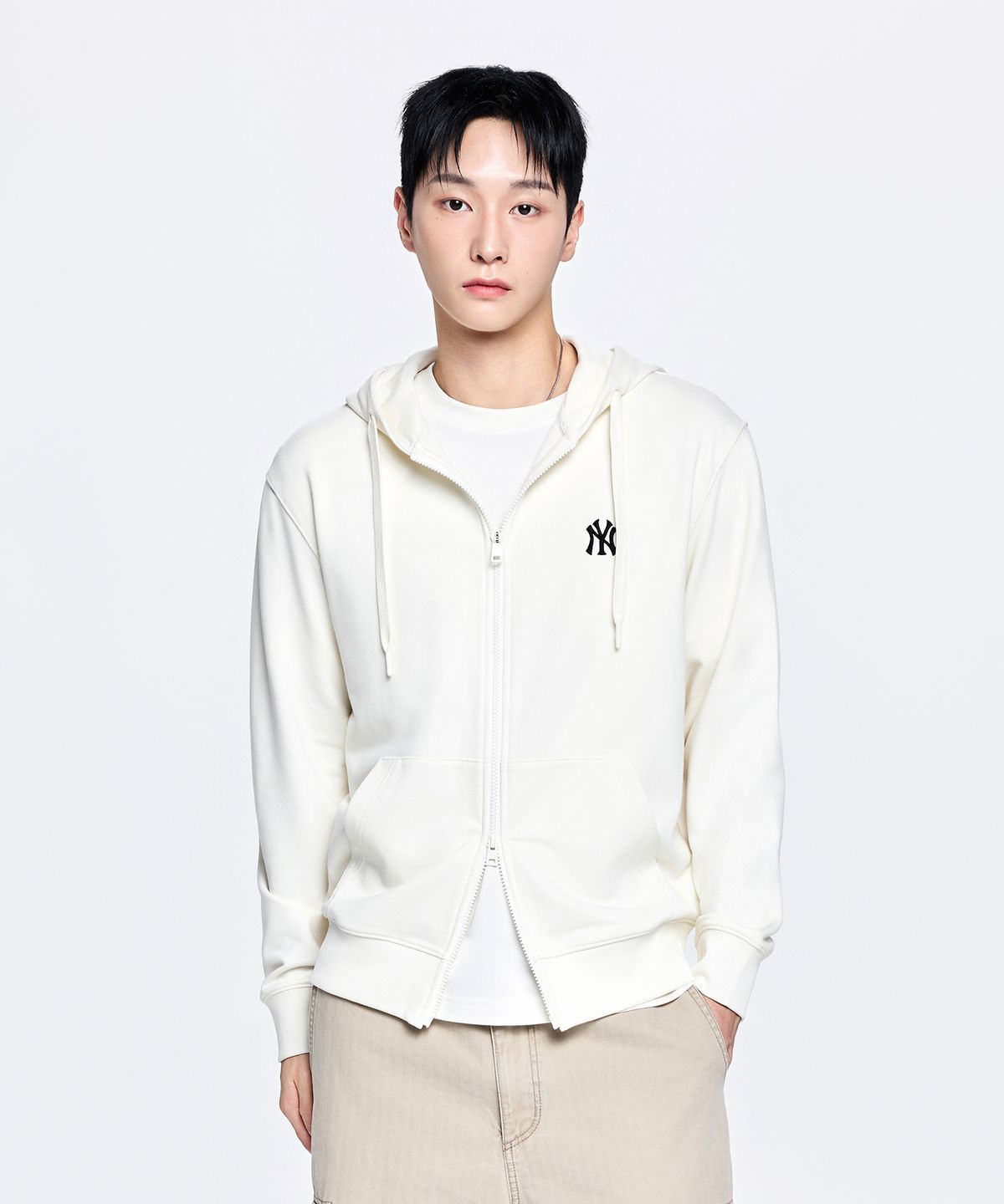 엠엘비(MLB) 베이직 스몰로고 후드집업 NY (Cream)